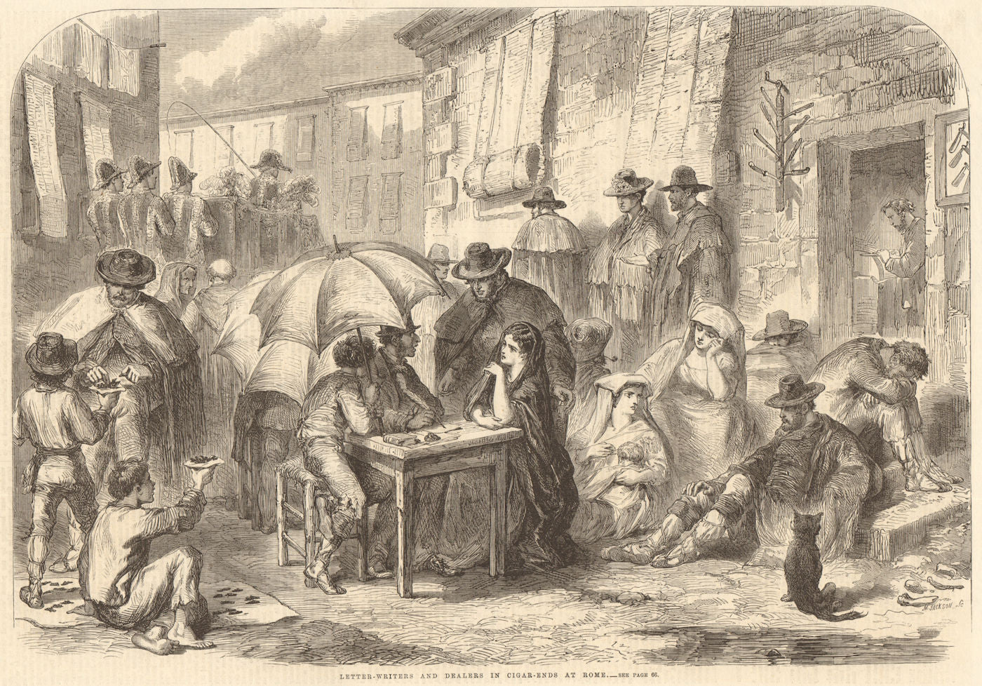 Letter-writers & dealers in cigar-ends at Rome. Markets 1864 old antique print